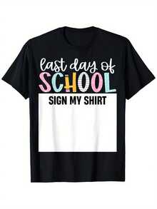 Last Day Of School Autograph Sign My Shirt Cute Teacher Boys Girls T-Shirt For Boys Soft Fabric, Breathable, Comfortable Short Sleeve Tees Perfect For Boys Shirts Boy Girl Best Gift - 黑色 - 查看 6