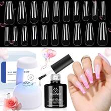 Beetles Gel Nail Kit Short Almond Gift Spree Easy DIY Extension Set Gift For Women - Peti Mati Panjang 500 buah (Kit Transparan) - View 8