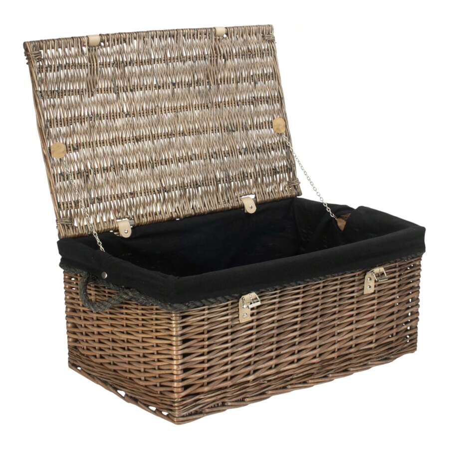 Red Hamper 62cm Antique Wash Rope Handled Wicker Picnic Basket - Black - View 1