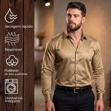 Men's Satin Shirt Premium Fabric Simple Regular Fit Button - Krem - View 7