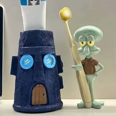 SpongeBob SquarePants 1 pieza Recipiente de almacenamiento y organizador con forma de la casa de Squidward y el pulpo, decoración de tocador y caja de almacenamiento de herramientas, lindo soporte para bolígrafos de escritorio, 2 estilos aleatorios, accesorio de escritorio diario, puede almacenar pasta de dientes y cepillo de dientes, decoración de escritorio divertida, decoración de baño/cocina/dormitorio/sala de estar, ideal para la temporada de regreso a la escuela