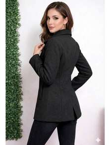 Women's Blazer Coat In Warm Wool For Elegant Winter - 黑色 - 查看 3