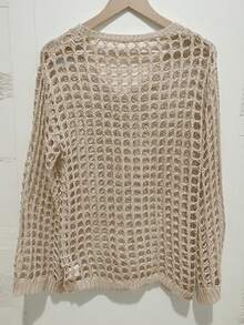 Summer Vacation Hollow Out Loose Knit Sweater Spring - Apricot - View 2