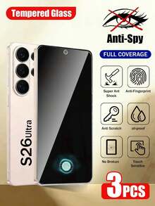 XINHONGYU 3片裝 Galaxy S 系列隱私鋼化玻璃螢幕保護貼，支援 0.2 秒指紋解鎖，相容 Galaxy S26 Ultra/26+/26、Galaxy S25 Ultra/S25+/S25、S24 Ultra/24 Plus/24、S23/22/21，25° 隱私防窺，全螢幕覆蓋，防指紋、防摔、防刮、零氣泡 - 3件 - 查看 19