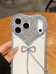 镶钻蝴蝶结吊坠 17 ProMax 手机壳，奢华闪亮宝石手机套，适用于 16/15 Pro、14 Pro、13 Pro、12、11，软壳 - 無色 - 查看 5