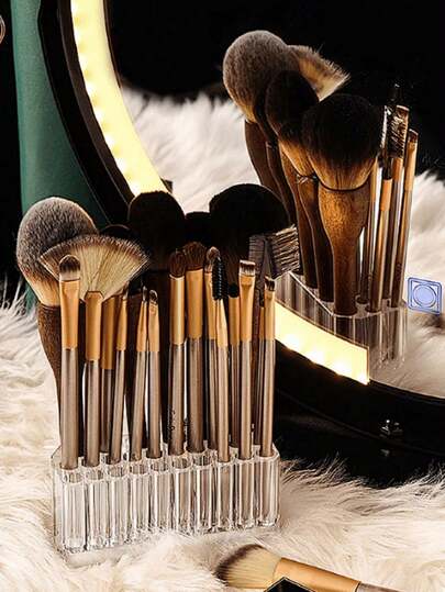 26 Holes Makeup Brush Set With Acrylic Organizer - Soft Synthetic Face & Eye Brushes Kit For Daily & Professional Use