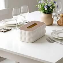 1pc Minimalist Creative Wooden Lid Plastic Tissue Box, Dining Room, Living Room, Office Desk Paper Towel Holder, Desktop Storage Box - Multicolor - View 8