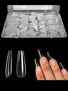 Bộ 600 móng giả trong suốt/hộp, hình dáng vừa/dài như móng hình quan tài, vuông, hạnh nhân, nhọn, oval, tròn, cỡ 10/12, móng dán, dụng cụ làm móng tại salon và tự làm tại nhà cho nữ. - Xem 9