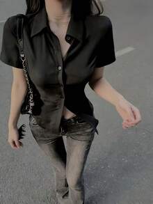 Women's Elegant Solid Color Backless Tie Blouse, Suitable For Daily Wear, Travel And Vacation Black Summer - Black - View 4