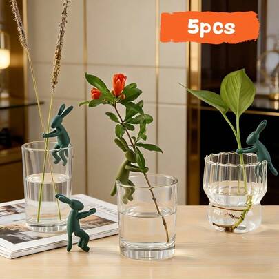 随机5个可爱兔子造型水培繁殖支架。适用于茎插繁殖。是室内花园或苗圃的理想繁殖伴侣。送给植物爱好者的趣味礼物。
