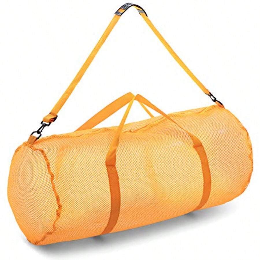 Mesh Duffle Bag With Zipper And Adjustable Shoulder Strap 15" X 36" - Multipurpose Oversized Gym Bag For Equipment Sports Gear Laundry - Breathable Mesh And Travel Bag - Màu vàng - Xem 1