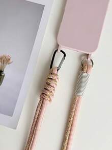 Pink TPU Lanyard Style Keychain, Lanyard Detachable Lanyard TPU Soft Phone Case Suitable For Outdoor Sports, Fits 17, 16, 15, 14, 13, 12 Pro Gift Birthday - Pink - View 2