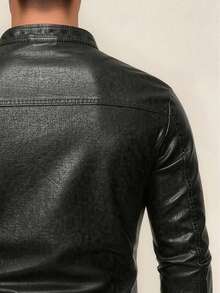 AHTELB Men's Casual Retro Motorcycle Leather Jacket, Spring Autumn Black - Black - View 5