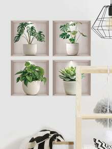 4片装2D打印绿色植物墙贴 - 3D多肉植物墙贴，适用于沙发背景墙、卧室、客厅和厨房装饰，2D平面设计风格 - 4片 - 查看 8