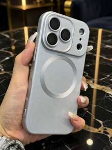 1pc Silver Magnetic Spray Painted Metal Matte Frosted Finish Built-In Strong Magnetic Ring Wireless Charging Metal Texture Fingerprint-Resistant Lightweight Shockproof Luxury Phone Case Suitable Compatible With Apple 17Pro/17ProMax/Air/17/17E/16Pro/16ProMax/16Plus/16/16E/SE4/15Pro/15ProMax/15Plus/15/14Pro/14ProMax/14Plus/14/13Pro/13ProMax/13/12Pro/12ProMax/12/11ProMax/11/11Pro - Silver - View 2