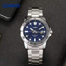 Casio 卡西欧经典男士潜水表，蓝色表盘，不锈钢表带，50米防水运动腕表 - 均碼 - 查看 1
