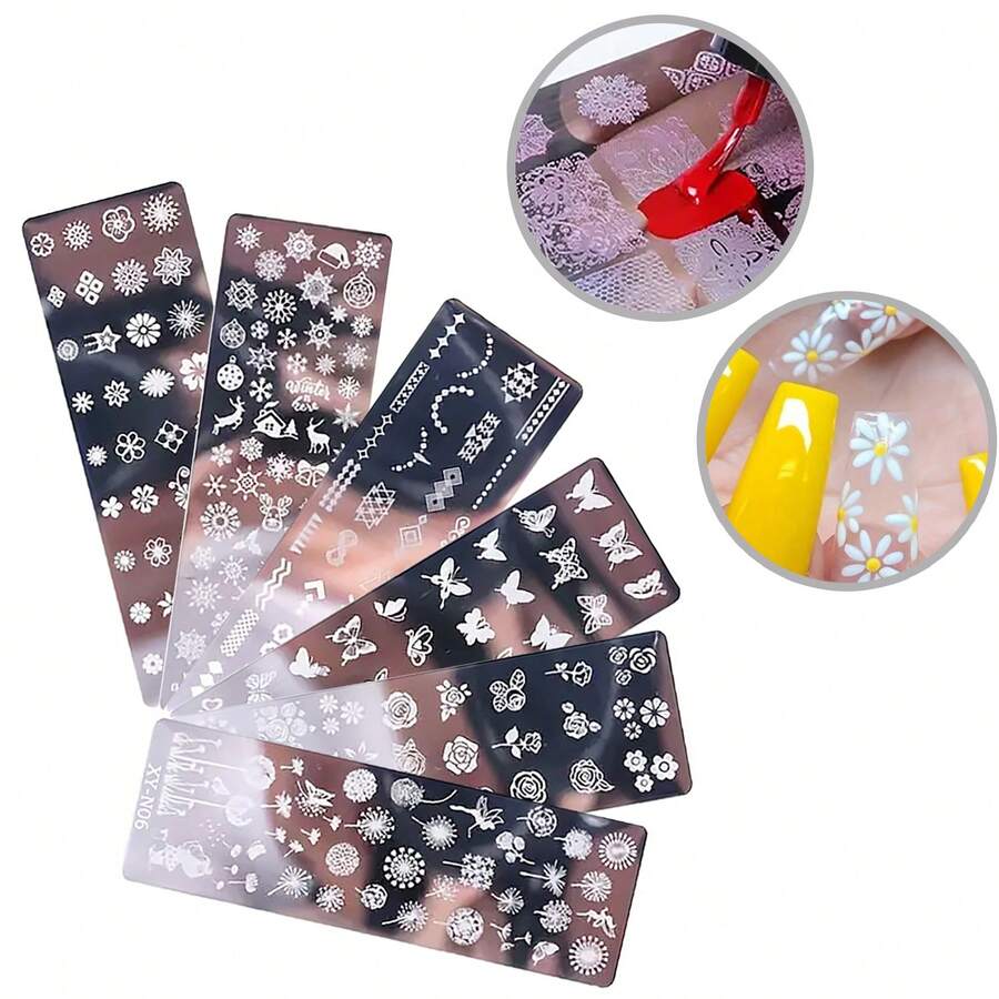 Dụng cụ in móng tay, hình bông tuyết, bướm và hoa, khuôn mẫu in móng nghệ thuật bằng thép. - Nhiều màu - Xem 1