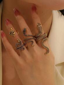 4pcs/Set Punk Style Exaggerated Snake Ring Set, Suitable For Daily Wear And Parties, Summer Jewelry - Yellow Gold - View 9