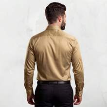 Men's Satin Shirt Premium Fabric Simple Regular Fit Button - Krem - View 3