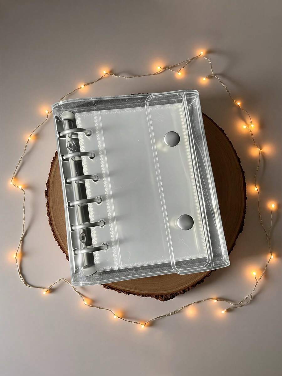 Silver Transparent PVC Double Ring Binder, Detachable A7 Transparent Diary Cover For Photo Collection, Diary, Planner, Album, Card Storage - 1 Set - View 1