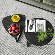 Mesa de Centro Redonda Juego de Mesa de Centro para Salón 2 mesas Estructura de Metal Mesa Auxiliar de Madera Mesa Auxiliar Apilable Color Roble (Negra) - Negro - Ver 2