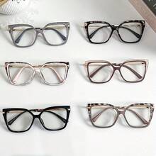 New Stylish Large-Frame Cat-Eye Glasses With Metal Spring Legs, Unique Color-Blocking Design, Simple And Versatile, Suitable For Both Women And Men, Ideal For Photography And Daily Wear - 黑色的 - 查看 10