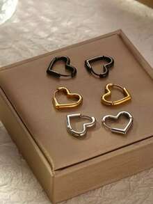 Khuyên tai hình trái tim nhỏ nhắn bằng thép không gỉ, thiết kế tối giản kiểu Hàn Quốc, đa năng. - A - Xem 2