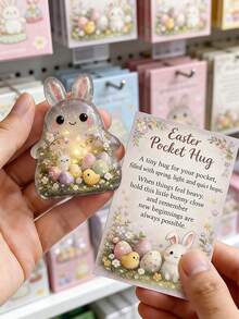 2D Flat Easter Pocket Hug Cute Mini Acrylic Bunny With Inspiring Message, Perfect As An Easter Gift For Anyone - Rabbit Figurine - View 7