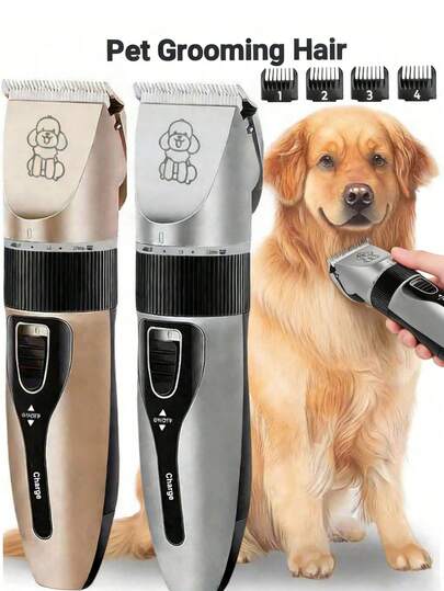 Adjustable Professional Pet Hair Trimmer | USB Rechargeable, Quiet Pet Grooming Tool With 4 Detachable Combs (1.5-4mm) And Cleaning Brush - Ergonomic Lithium-Polymer Battery Hair Clipper Suitable For All Breeds