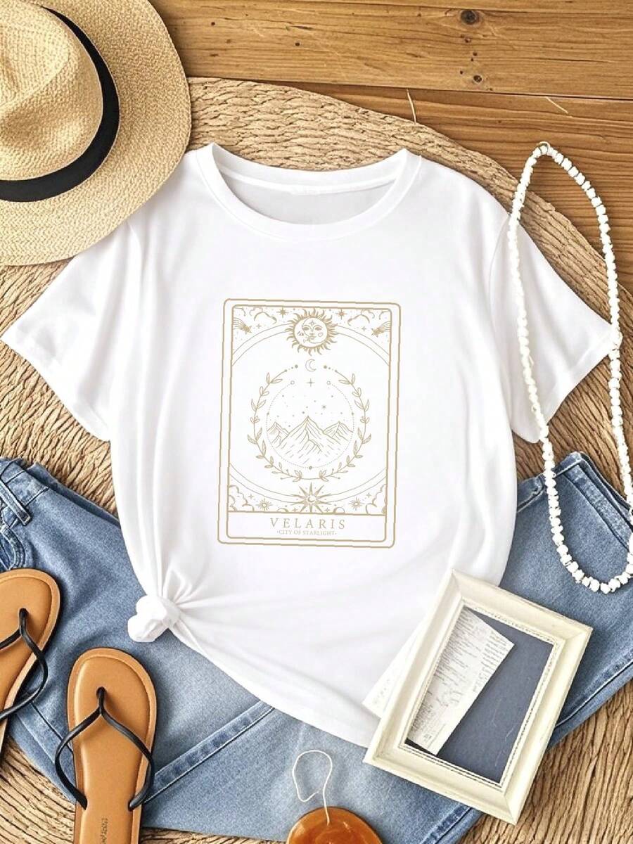 Women T-Shirt Print ACOTAR Book T Shirt V1 Tarot Tattoo  Merch Vintage Velaris SweaT City Starlight SJM Bookish 1704LO - 白色 - 查看 1