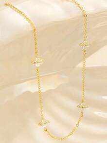 1件装简约百搭四叶草项链，女士款，优雅波西米亚风，奢华简约，时尚性感，可爱风格 - 金色 - 查看 2