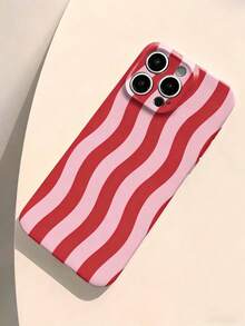 Striped 1pc Simple Fresh Wavy Stripe Pattern Fine Hole Glossy Film Case Full Coverage Hard Phone Case For 11/12/13/14/15/16 Pro Max/17Promax/15Promax/17Pro - Multicolor - View 2