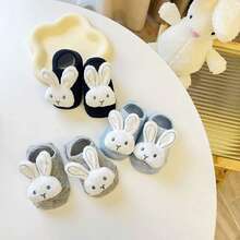 1 Paar süße Kaninchen-Themen Baby Socken, rutschfeste Bootsocken, weich, bequem, atmungsaktiv mit langem Ohr Design in verschiedenen Farben, geeignet für alle Jahreszeiten - Verschiedenfarbig - Übersicht 3