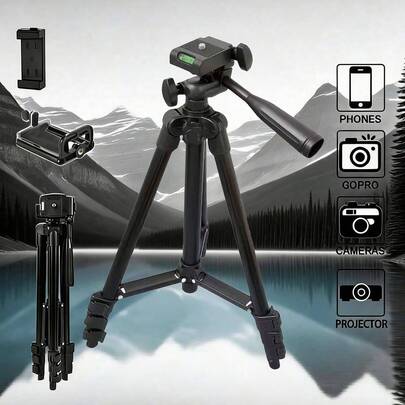 Trípode portátil de aleación de aluminio con soporte ajustable para teléfono, compatible con Apple, smartphones, adecuado para fotografía, toma de fotos con smartphone, cámara DSLR, selfie, transmisión en vivo y grabación de video
