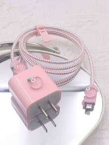 5pcs Pink TPU Peach Charging Adapter Protector Case, Suitable Compatible With Apple 13/14/15 18W/20W Charger And Data Cable Anti-Bending - Multicolor - View 1