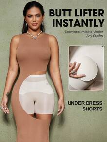 1pc Women Shaping Shorts, Butt Lifting, Tummy Control, Seamless Detachable Padded Shapewear - Apricot - View 3