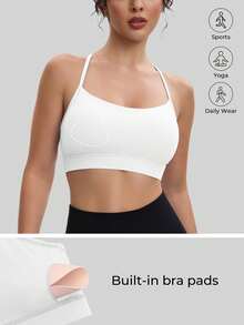 MathCat Women's Y-Back Padded Sports Bra, Thin Strap Racerback Design, Fitness Yoga Tank Top, Suitable For Elliptical Trainers And Stair Climbers. - 白色 - 查看 3