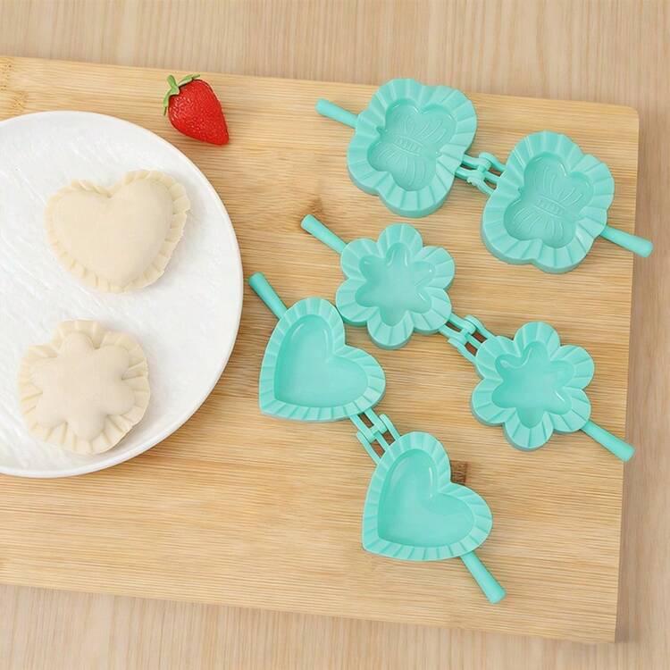 1个蝴蝶、心形、五瓣花形塑料饺子模具，大/中/小号尺寸可选，自制饺子DIY厨房工具 - 淺藍色 - 查看 1