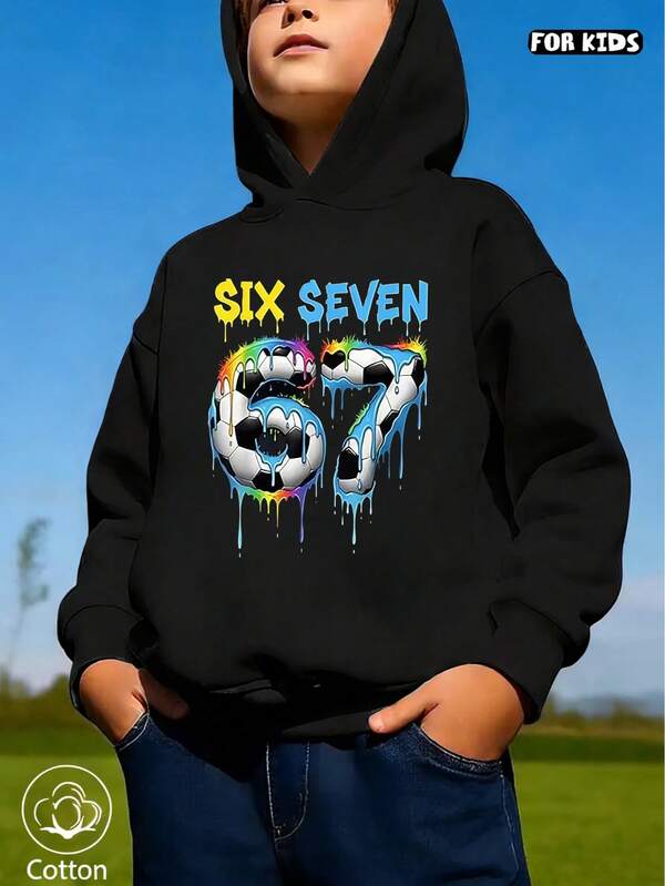 67 SIX SEVEN Football Melt Print Warm Fleece Lined Apparel, Warm Fleece Lined Apparel, Boys Hooded Sweatshirt, Autumn/Winter Cotton Top, Knit Sweatshirt, Boys Sweatshirt, Boys Sports Set, Boys Winter Clothing, Boys Fleece Jacket, K-Pop Warrior, Long Sleeve Top, Boys Streetwear, Sportswear, Soft And Comfortable, Boys Clothing, Unisex Style Boys, Boys Streetwear, Plus Size Boys Carnival Outfit, Boys Winter Wear
