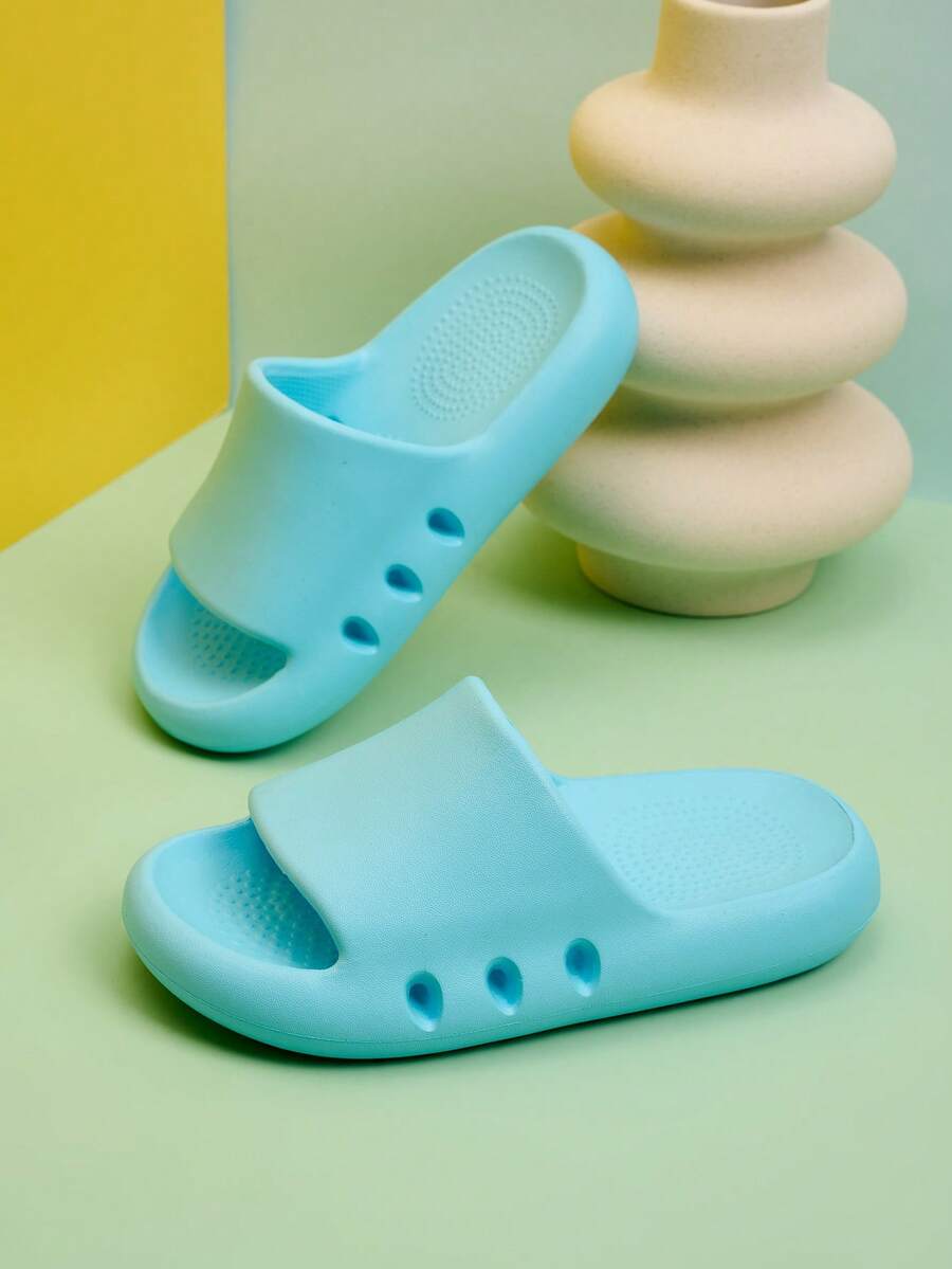 1 đôi dép đi trong nhà thoải mái, thời trang, nhẹ nhàng cho bé trai/bé gái, màu đỏ/vàng/xanh dương, đế mềm, thích hợp cho mùa hè. - Màu xanh lam - Xem 1