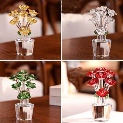 水晶花朵摆件，创意电视柜装饰品，送给女朋友的生日礼物，办公室装饰