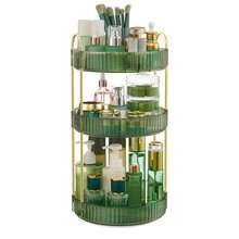 SONGMICS Makeup Organizer, 3-Tier Round Rotating Skincare Organizer Countertop, Customizable, Toiletries Vanity Organizer, Lazy Susan, Gift - 綠色 - 查看 2
