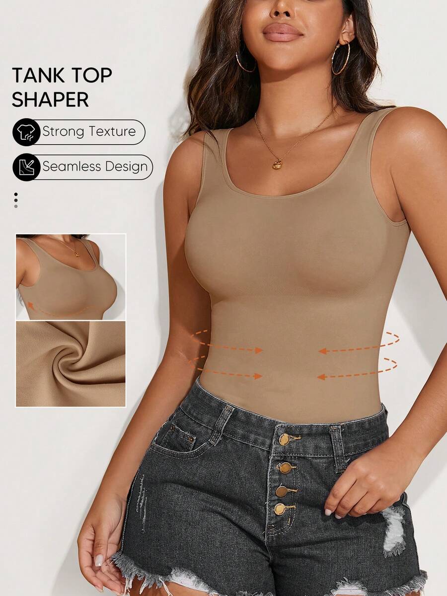 Suprenx 1 chiếc áo tank top không tay dành cho nữ, giúp thon gọn và định hình vóc dáng, thoáng khí và mềm mại, đồ định hình cơ thể, cần thiết cho các buổi đi chơi, phong cách Y2K. - Lạc đà - Xem 1