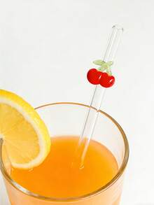1/2/5pcs Reusable Glass Straws With Cherry Decoration, Cute Cartoon Bent Transparent Glass Drinking Straws Tableware Set, Suitable For Kitchen Accessories, Water Cups, Straw Tops, Smoothies, Bubble Tea, Juices, Cocktails, Cold Drinks, Ideal For Back To School, Hen Party, Wedding, Travel, Fun Gift For Girlfriend/Boyfriend, Graduation, Party, Easter - View 7