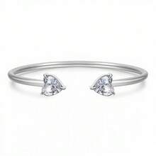 1pc Heart-Shaped Zirconia Open Bangle Bracelet, Rose Gold/Silver/Gold Tone, Minimalist Unique Design Versatile Daily Wear For Women - Love Bracelet - View 5