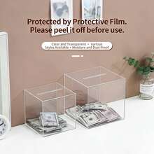 透明亚克力不可开启式小猪存钱罐，青少年小猪硬币罐，成人储蓄罐，可撕除保护膜，适合作为万圣节/感恩节/母亲节/生日/毕业礼物 - 無色 - 查看 2