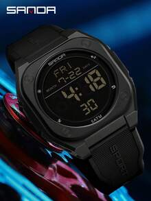 SANDA Reloj digital multifunción con alarma, luminoso e impermeable, de silicona, para estudiantes - Negro - Ver 4