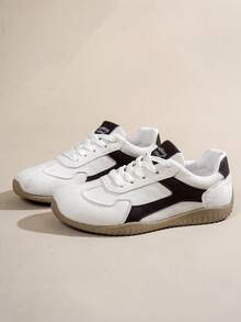 1双女士春秋新款德国训练鞋，易于清洁，圆头低帮休闲鞋，平底，舒适，百搭，小白鞋，撞色设计，运动休闲鞋，复古风运动鞋，四季皆宜 - 白灰色 - 查看 15