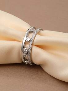 时尚简约超闪亮立方氧化锆方形戒指，女士款，全钻设计，银/金镀层可调节开口戒指，适合作为结婚订婚礼物、音乐节礼物、日常佩戴、斋月餐食或开斋节礼物。 - 戒指 - 查看 4