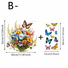 1片水彩蝴蝶花卉静电吸附窗膜，现代风格，可移除，适用于客厅、卧室、餐厅、浴室门窗玻璃装饰 - 花卉蝴蝶 - 查看 12